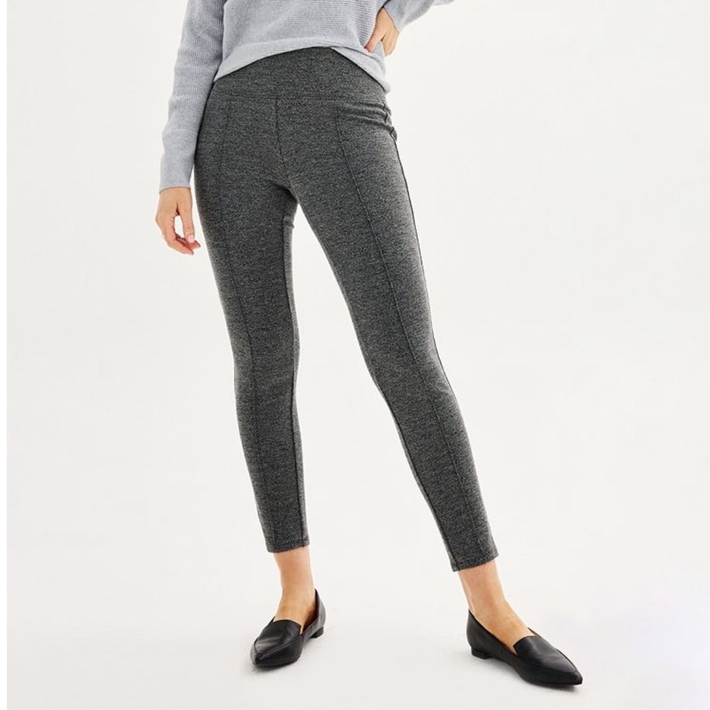 Nine West women seamed tummy control ponte leggings gray charcoal size medium